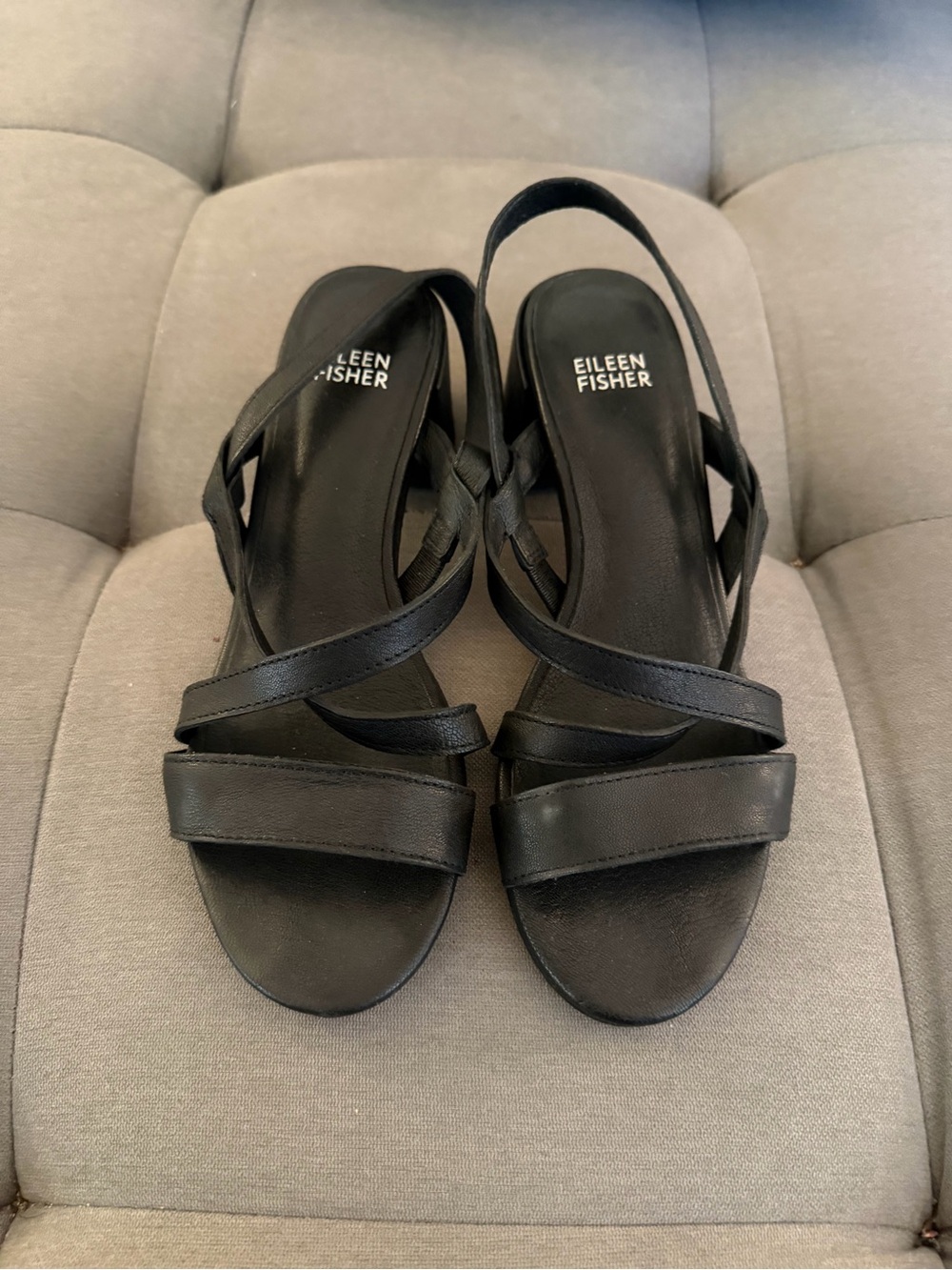 Eileen Fisher Black Strappy Slingback Heels